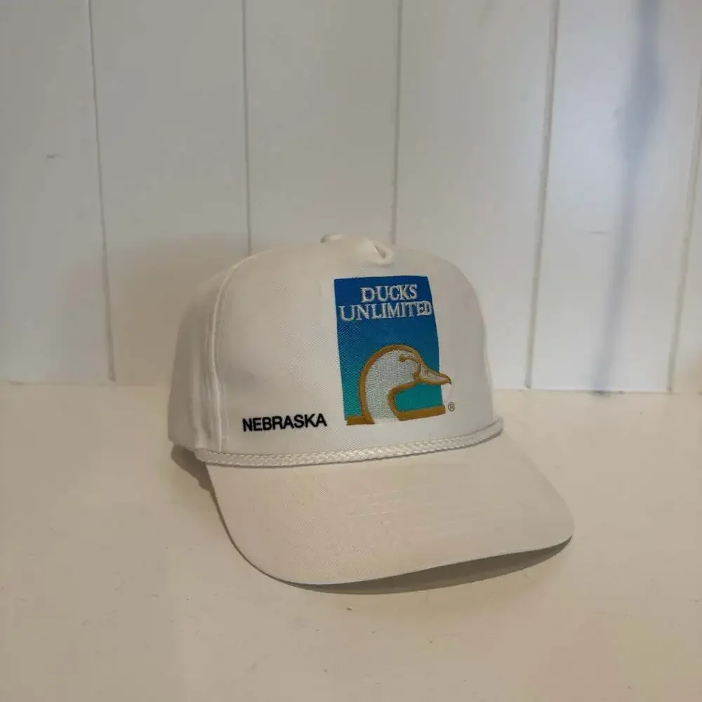 Vintage Ducks Unlimited Nebraska Rope Trucker Snapback Hat White